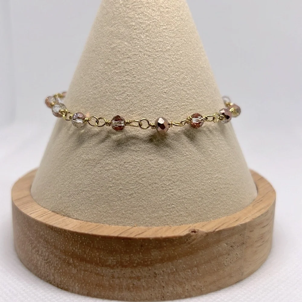 Dainty Firepolished Copper Glass Bead Bracelet - Picture 2 of 6
